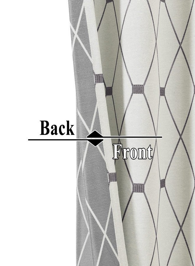 Joywell Embroidered Curtains 84 inch Length 2 Panels Set for Living Room Bedroom, Cotton Linen Textured Curtains Light Reducing Draperies Grommet Room Darkening Window Treatments, Grey Geometric Pattern - Image 5